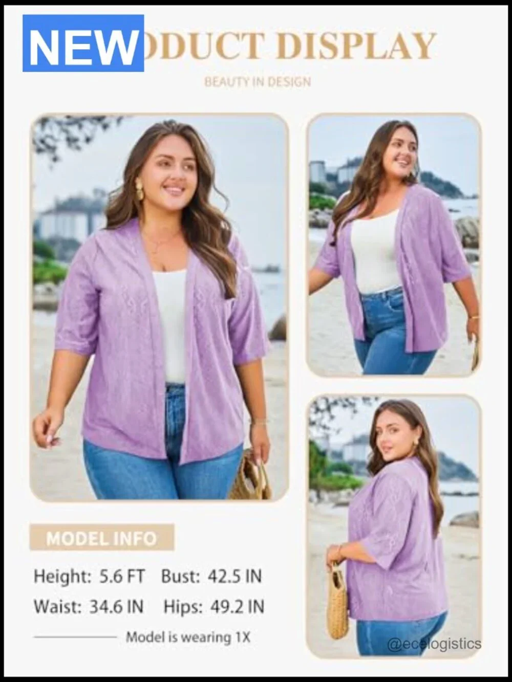 Plus Size Half Sleeve Knitted Jacquard Cardigan Kimono Cover Up 1X-5X